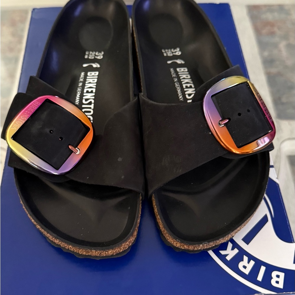 Birkenstock Black Sandals with Multicolor Buckle